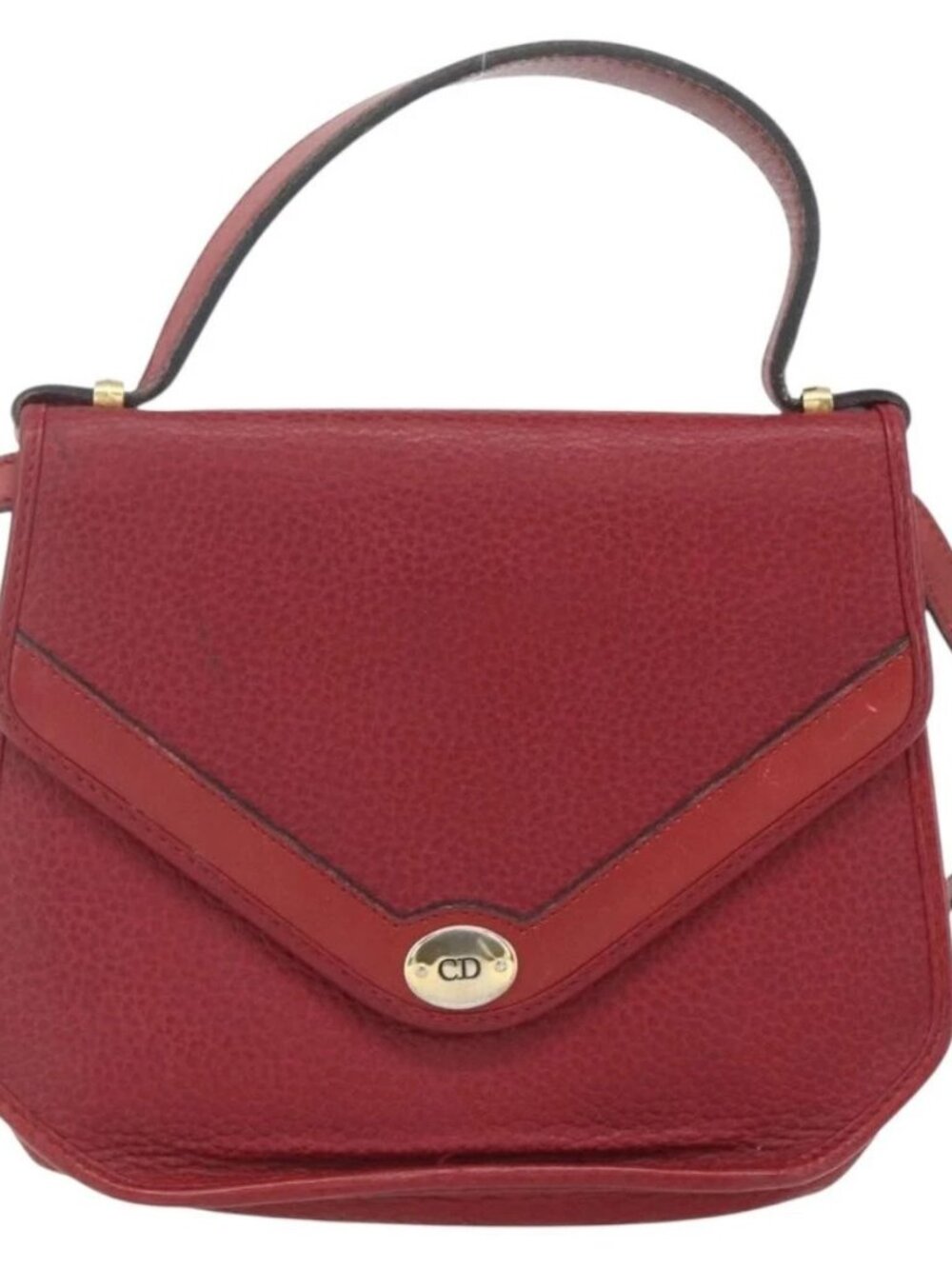 Christian Dior Hand Bag Leather 2way Red Gold Auth BA8209 - Picture 2 of 16